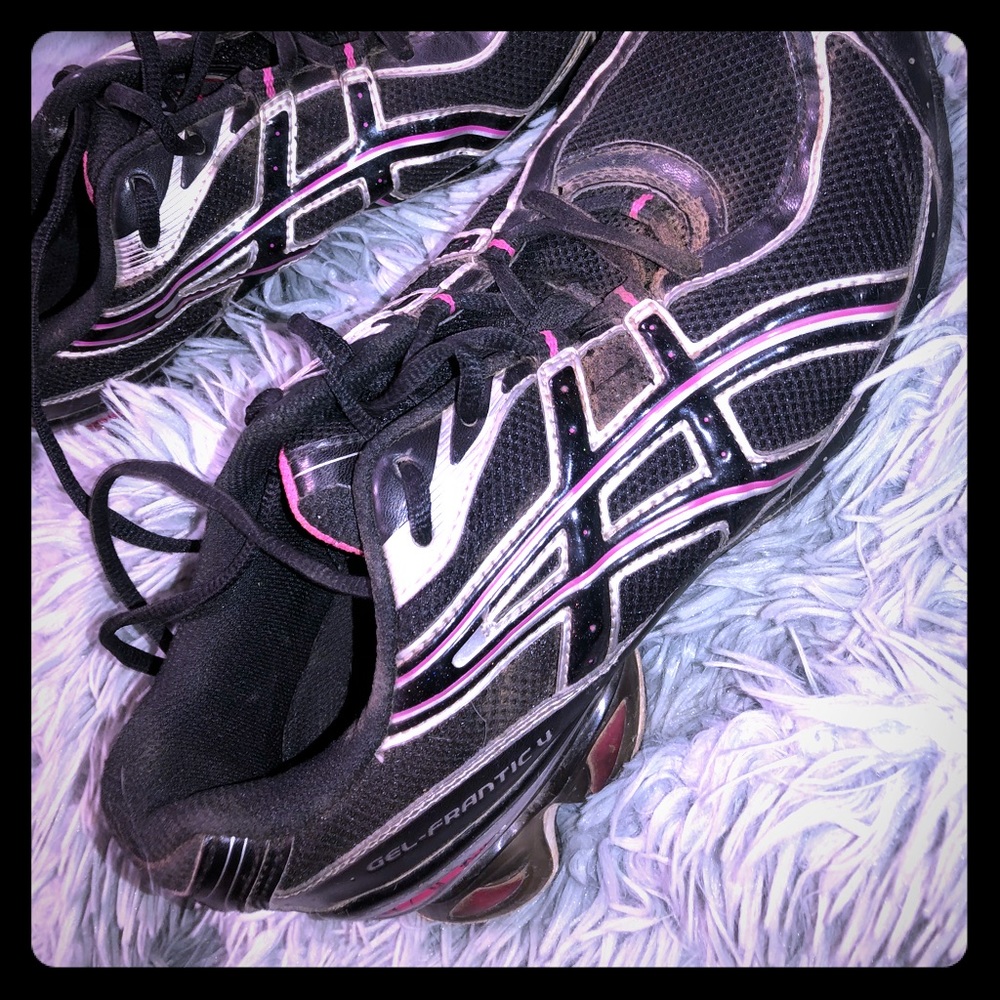 Pink and black sneakers